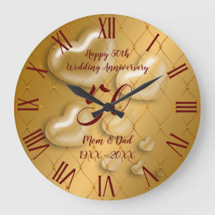 Grande Horloge Ronde Cœur de luxe Happy Gold 50e anniversaire