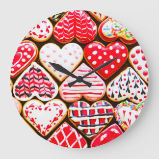 Grande Horloge Ronde Coeur de Saint Valentin Cookies : Amour fait maiso