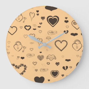 Grande Horloge Ronde Coeur mignon Motif moderne gris foncé