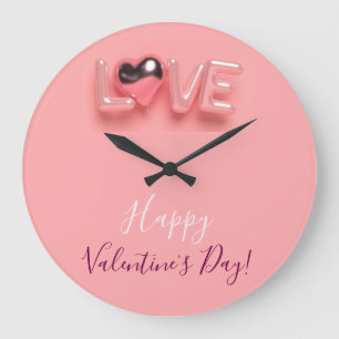 GRANDE HORLOGE RONDE CŒUR MODERNE ROSE SAINT-VALENTIN