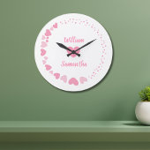 Grande Horloge Ronde Cœur romantique personnalisé avec noms de couple e