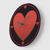 Grande Horloge Ronde Coeur rouge sur noir (Angle)