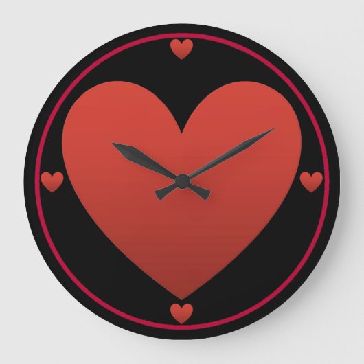 Grande Horloge Ronde Coeur rouge sur noir (Recto)