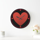 Grande Horloge Ronde Coeur rouge sur noir (Maison)