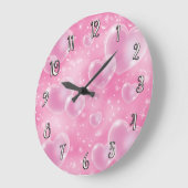 Grande Horloge Ronde Cœurs Bulles Roses Style Fille Mignonne 90's (Angle)