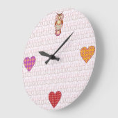 Grande Horloge Ronde Coeurs de chouette (Angle)