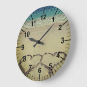 Grande Horloge Ronde Coeurs de thème de plage en sable (Angle)