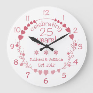 Grande Horloge Ronde Coeurs du 25e anniversaire du Mariage