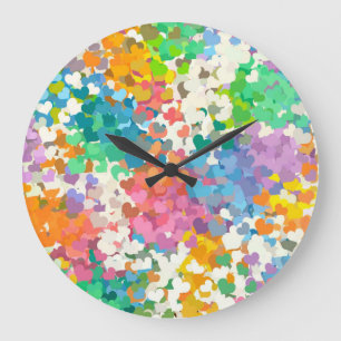Grande Horloge Ronde Coeurs en pastel de confettis