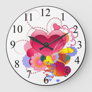 Grande Horloge Ronde Coeurs et fleurs