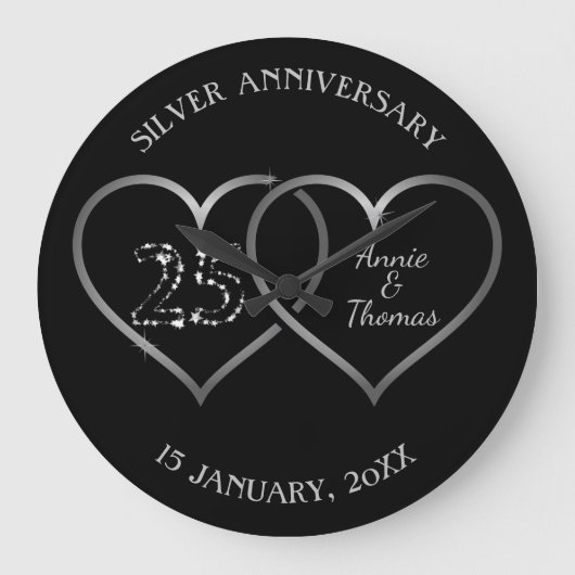 Grande Horloge Ronde Coeurs Et Numéros Argent (Recto)