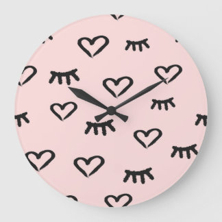 Grande Horloge Ronde Coeurs et yeux : Grunge Sketch Vintage
