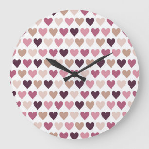 Grande Horloge Ronde Cœurs Miniatures Roses et Motif d'Amour Prune Roma