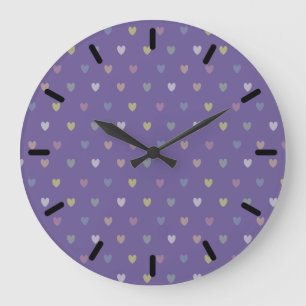 Grande Horloge Ronde Coeurs minuscules polka sur violet violet Ultra vi