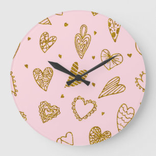 Grande Horloge Ronde Coeurs parties scintillant or : motif arrière - pl