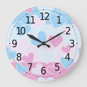 Grande Horloge Ronde Coeurs pastel de la Saint Valentin, gourmands et a