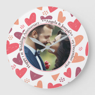 Grande Horloge Ronde Coeurs romantiques - Cadeau photo Anniversaire per