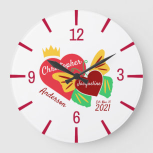 Grande Horloge Ronde Coeurs rouges, Papillon Élégant