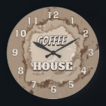 Grande Horloge Ronde Coffee House Rustic<br><div class="desc">This rustic Coffee House wall clock features a warm beige and brown design inspired by natural coffee stains and vintage paper textures. The darker brown tones around the edge gently blend into a soft beige center, creating a cozy and relaxed atmosphere. The beige numbers complement the natural coffee-inspired background, giving...</div>