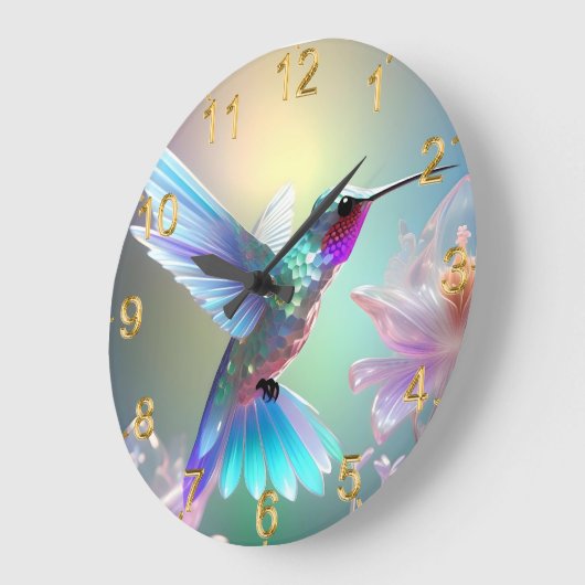 Grande Horloge Ronde Colibri en verre arc-en-ciel (Angle)
