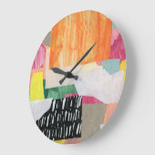 Grande Horloge Ronde Collage art, moderne coloré abstrait. (Angle)