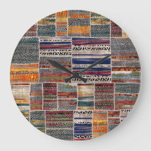 Grande Horloge Ronde Collage de patchwork : motif de courtepointe mixte