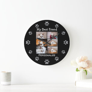 Grande Horloge Ronde Collage photo personnalisé de votre chien de compa