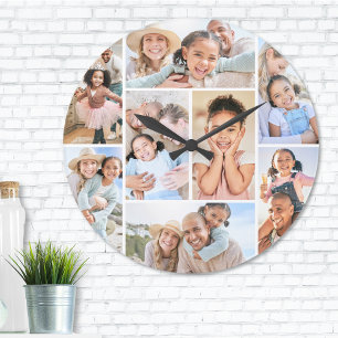 Grande Horloge Ronde Collage photo Simple et élégant