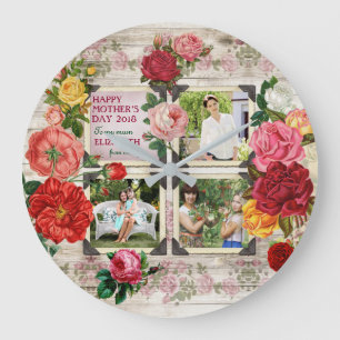 Grande Horloge Ronde Collage vintage de photo d'Instagram de roses du