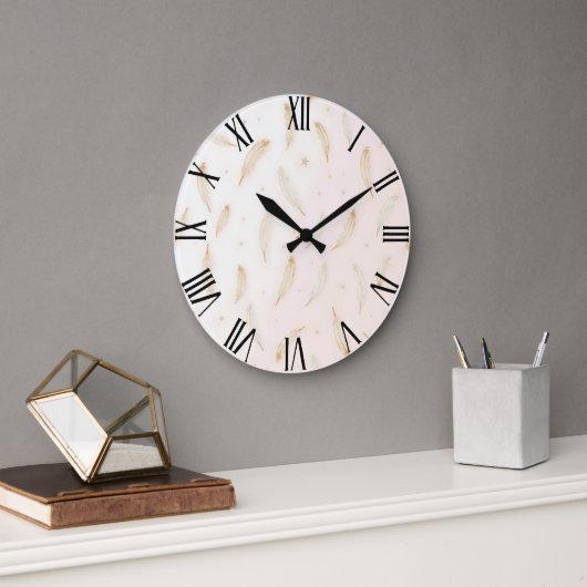 Grande Horloge Ronde Collection Boho Plumes Modernes Luxe (Bureau)