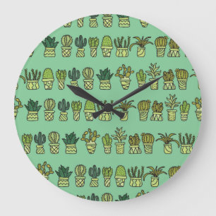 Grande Horloge Ronde Collection Cactus : Jeu De Doodles Dessiné À La Ma