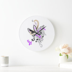 Grande Horloge Ronde Collection de paisley botanique de luxe