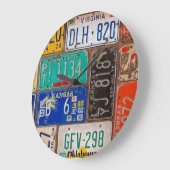 Grande Horloge Ronde collection de plaques d'immatriculation rouille ré (Angle)