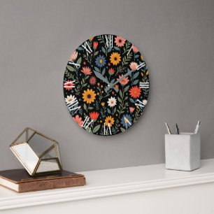 Grande Horloge Ronde Collection florale Vintage tendance