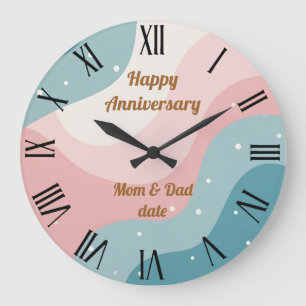 Grande Horloge Ronde Collection Moderne Abstraite Rose Pâle Menthe