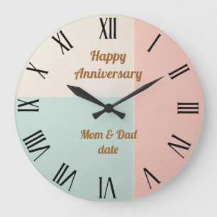 Grande Horloge Ronde Collection Populaire Abstraite Rose Pâle Menthe