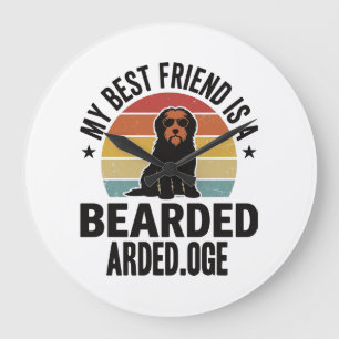 Grande Horloge Ronde Colley barbu Design pour amateur de chien Coucher