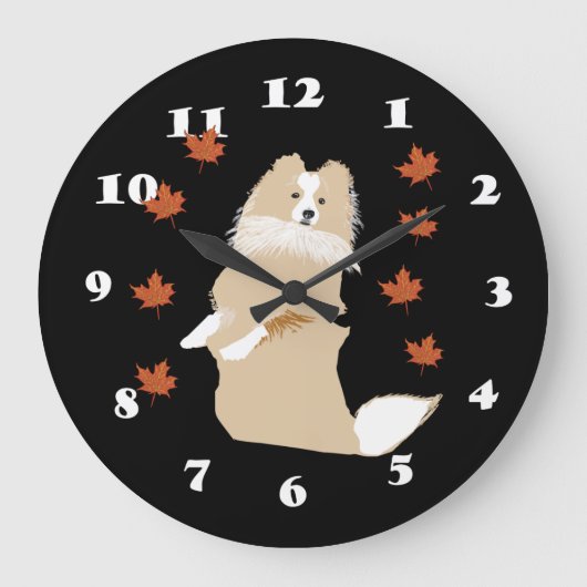 Grande Horloge Ronde Collie Dog, Feuilles d'automne (Recto)