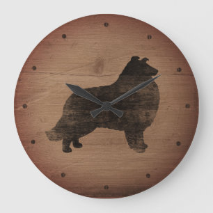 Grande Horloge Ronde Collie Silhouette Style rustique