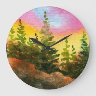 Grande Horloge Ronde Collines, pins, ciel, brouillard paysage aux coule