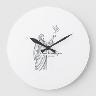 Grande Horloge Ronde Colombe de la Paix Soit Avec Vous Chemise Vintage
