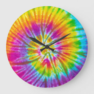 Grande Horloge Ronde Coloré Cravate-Dye -Dye Abstrait.