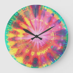 Grande Horloge Ronde Coloré Vibrant Cravate-Dye #1