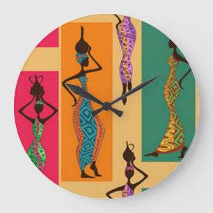Grande Horloge Ronde Colorful African Ladies