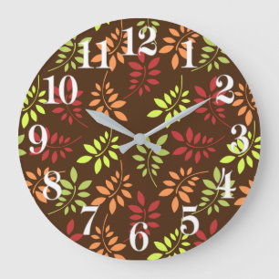 Grande Horloge Ronde Colorful Autumn Leaves dans Warm Tones Large Clock