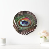 Grande Horloge Ronde Colorful Copper Peacock Feather (Maison)