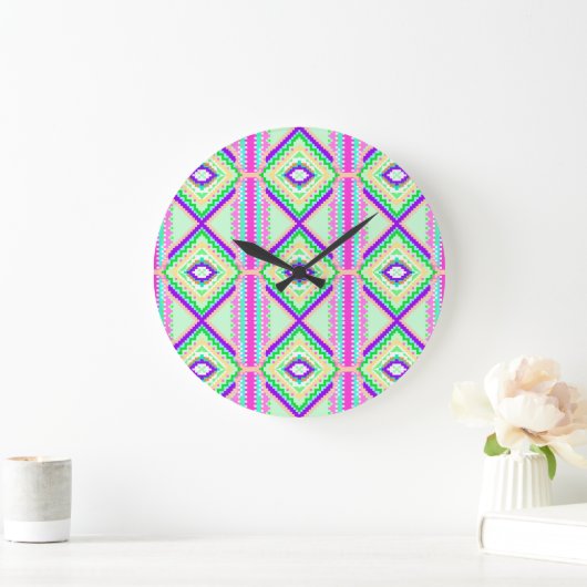 Grande Horloge Ronde Colorful Geometric Boho Pattern (Maison)