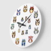 Grande Horloge Ronde Colorful owls (Angle)