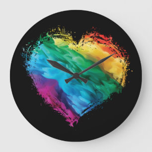 Grande Horloge Ronde Colorful Rainbow Valentine's Day Heart Smoke/Fog