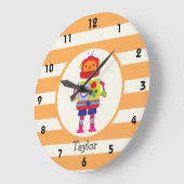 Grande Horloge Ronde Colorful Robot Orange Stripes (Angle)